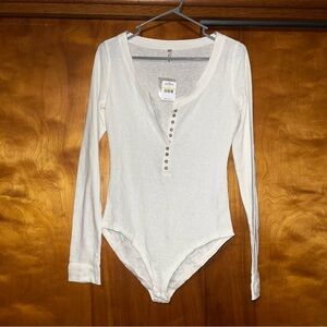 Free People Dylan long sleeve thermal henley bodysuit in ivory